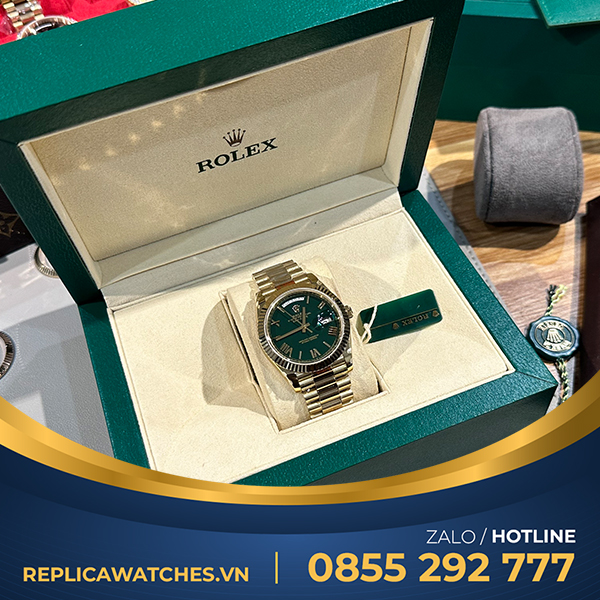 Rolex daydate tinh chỉnh nặng 166g Green roman dial yellow gold