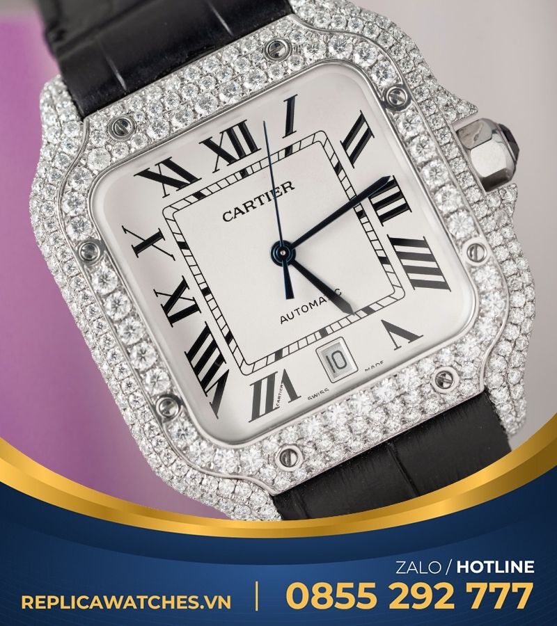 Đồng hồ Cartier Santos de cartier Size 39.8mm custom full moissanite