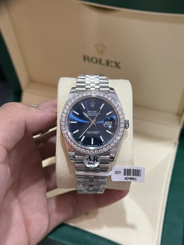 Rolex Datejust 41 Blue Dial Jubilee 126300 Kim Cương Thiên Nhiên Rep 1:1