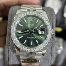 Đồng Hồ Rolex Datejust Rep 41 126284RBR Mặt Số Xanh Lá Cây Vành Kim Moissanit