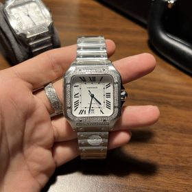 Cartier Santos WSSA0029 39.8mm Vỏ trắng Mặt trắng Replica KC Thiên Nhiên