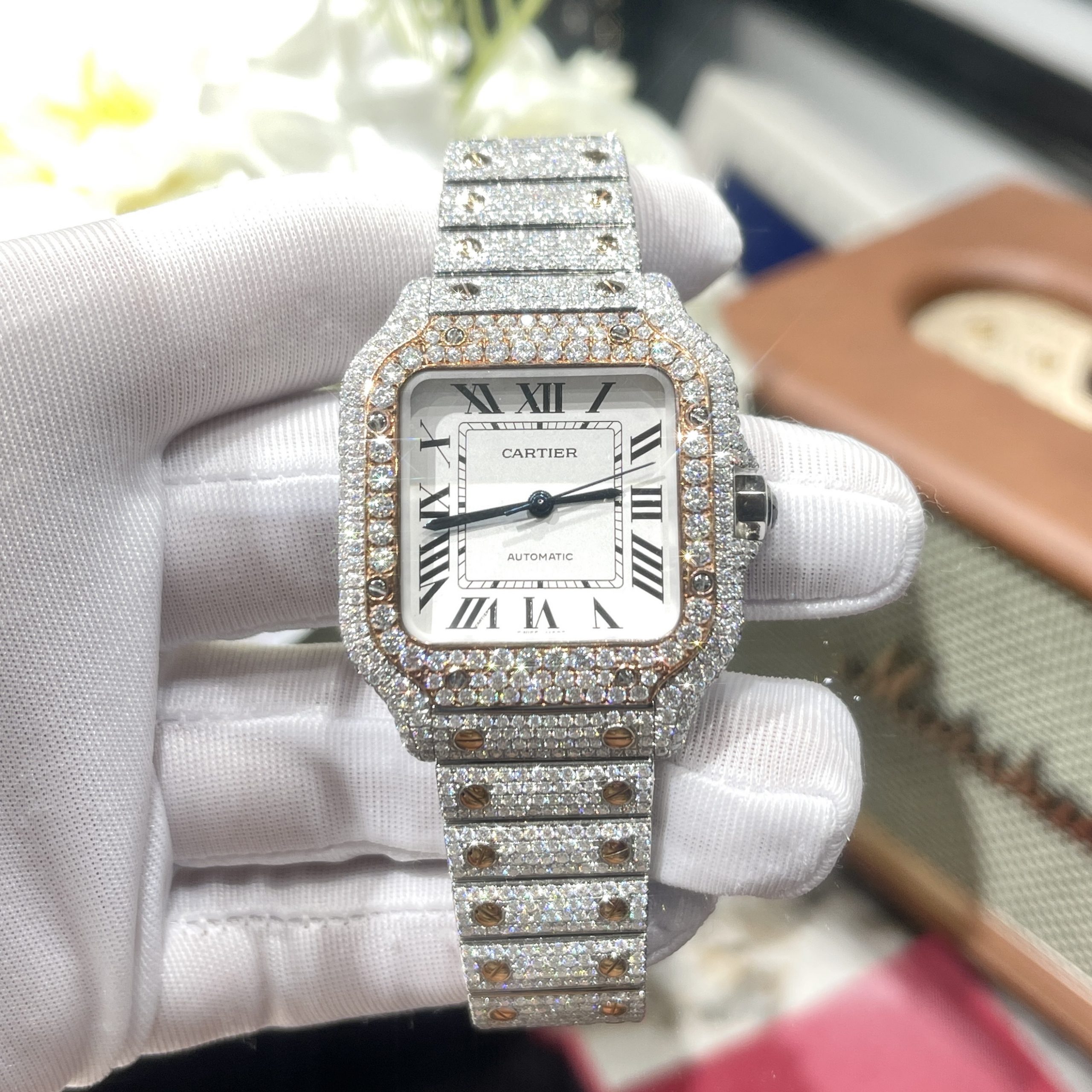 Cartier Santos De Cartier W20030C4 Demi Chế tác Full kim cương Moissanit Replica BV Factory