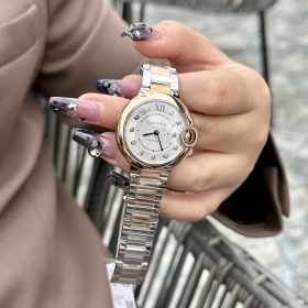 Cartier Ballon Bleu Replica W69012Z4 Vỏ trắng mặt trắng Demi vàng Nữ