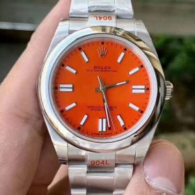 Rolex Oyster Perpetual 124300 41mm Niềng trơn Mặt Số Cam King Factory Rep