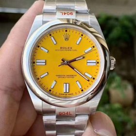 Rolex Oyster Perpetual 124300 41mm Niềng trơn Mặt Số Vàng King Factory Replica