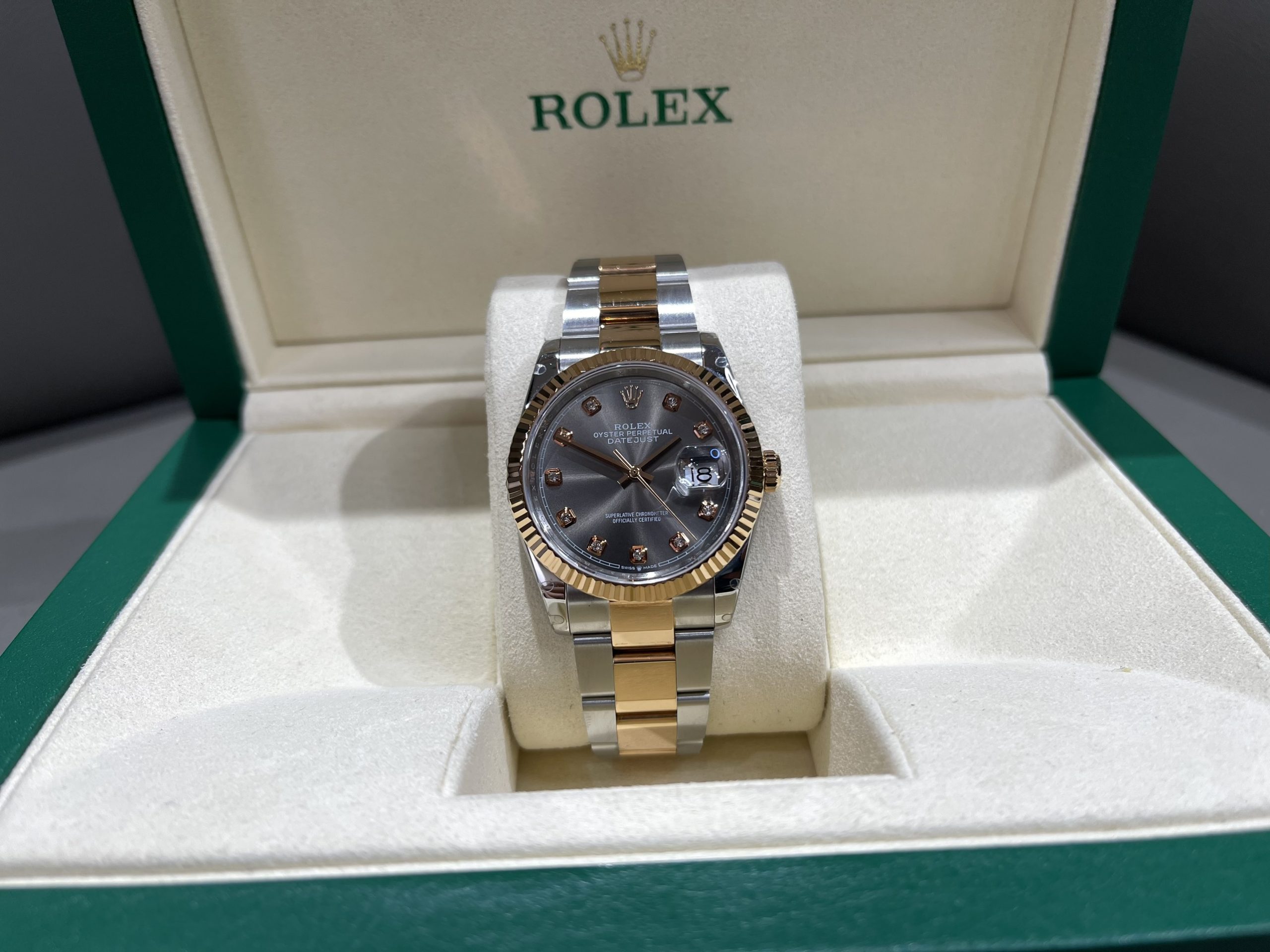 Rolex DateJust 36MM Mặt xám Vỏ Demi Vàng Hồng VS Factory Rep