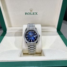 Rolex Day-Date 36 128239 Mặt Số Ombré Xanh Dương Đính Full đá Cz