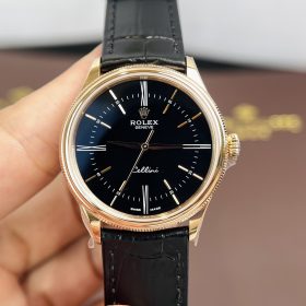 Rolex Cellini 39mm Mặt Đen Vỏ Bọc Vàng Hồng 18k Replica