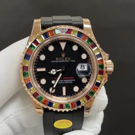 Rolex Yacht-Master 126655 40mm Vàng hồng mặt đen Viền 7 Màu Replica