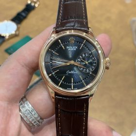 Rolex Cellini 39mm Vỏ vàng hồng mặt đen Replica 1:1