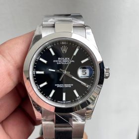 Rolex Datejust 41mm 126300 Replica Niềng trơn mặt Đen AR factory