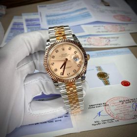 Rolex DateJust 41MM 126331 Mặt Hồng Dây Demi Bọc Vàng Hồng 18K Replica