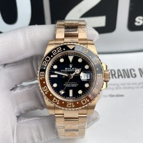 Rolex GMT- Master II 126715 Niềng Ceramic Vỏ Mạ Vàng Hồng 18K Mặt Đen Replica