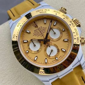 Đồng Hồ Rolex Daytona độ mặt skelaton ,vỏ carbon Trắng Viền Vàng Vàng