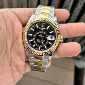 Rolex Sky Dweller 336933 Mặt Số Đen Dây Đeo Oyster Vỏ Demi Vàng Replica