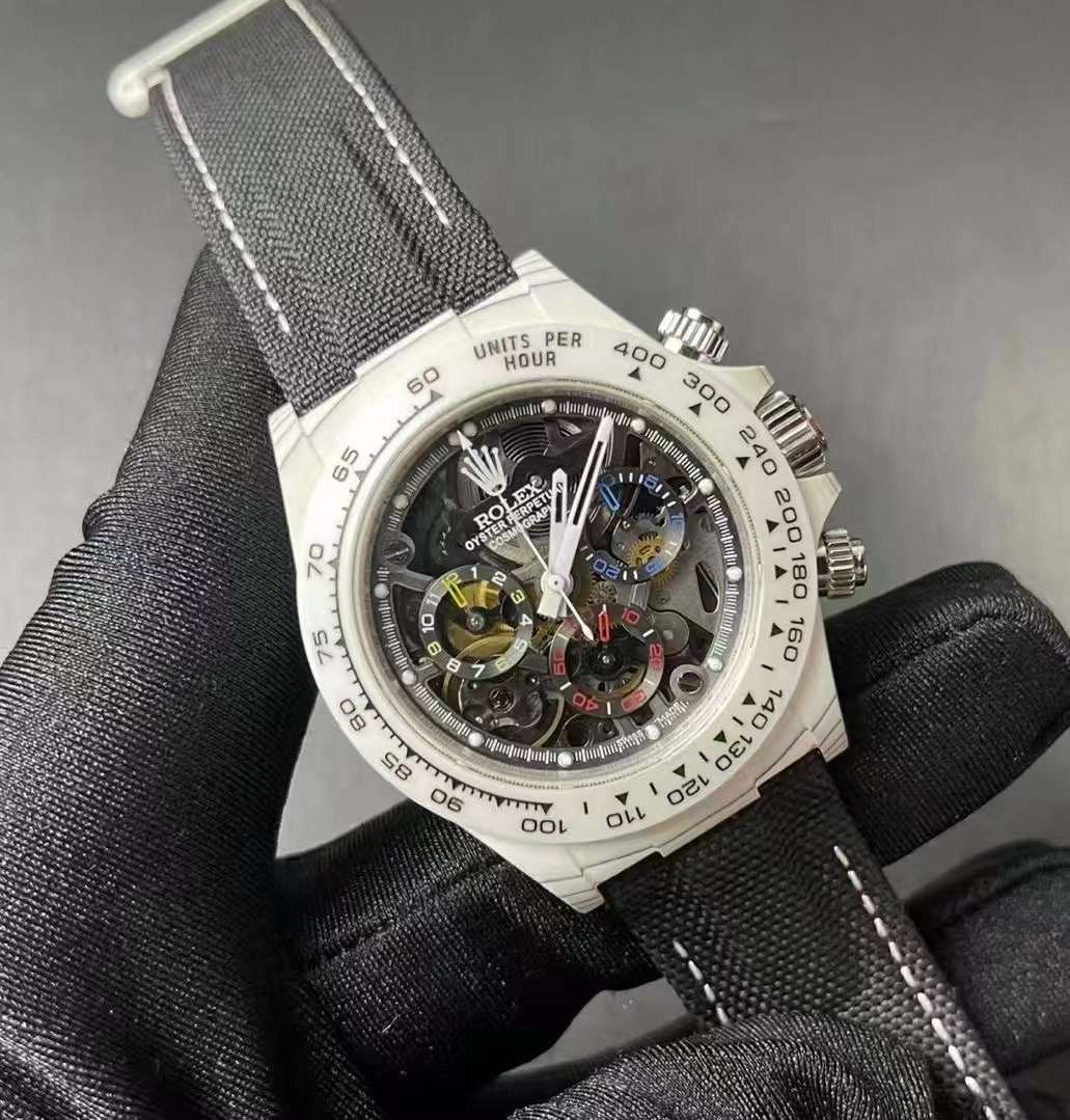 Đồng Hồ Rolex Daytona độ mặt skelaton  vỏ carbon Trắng