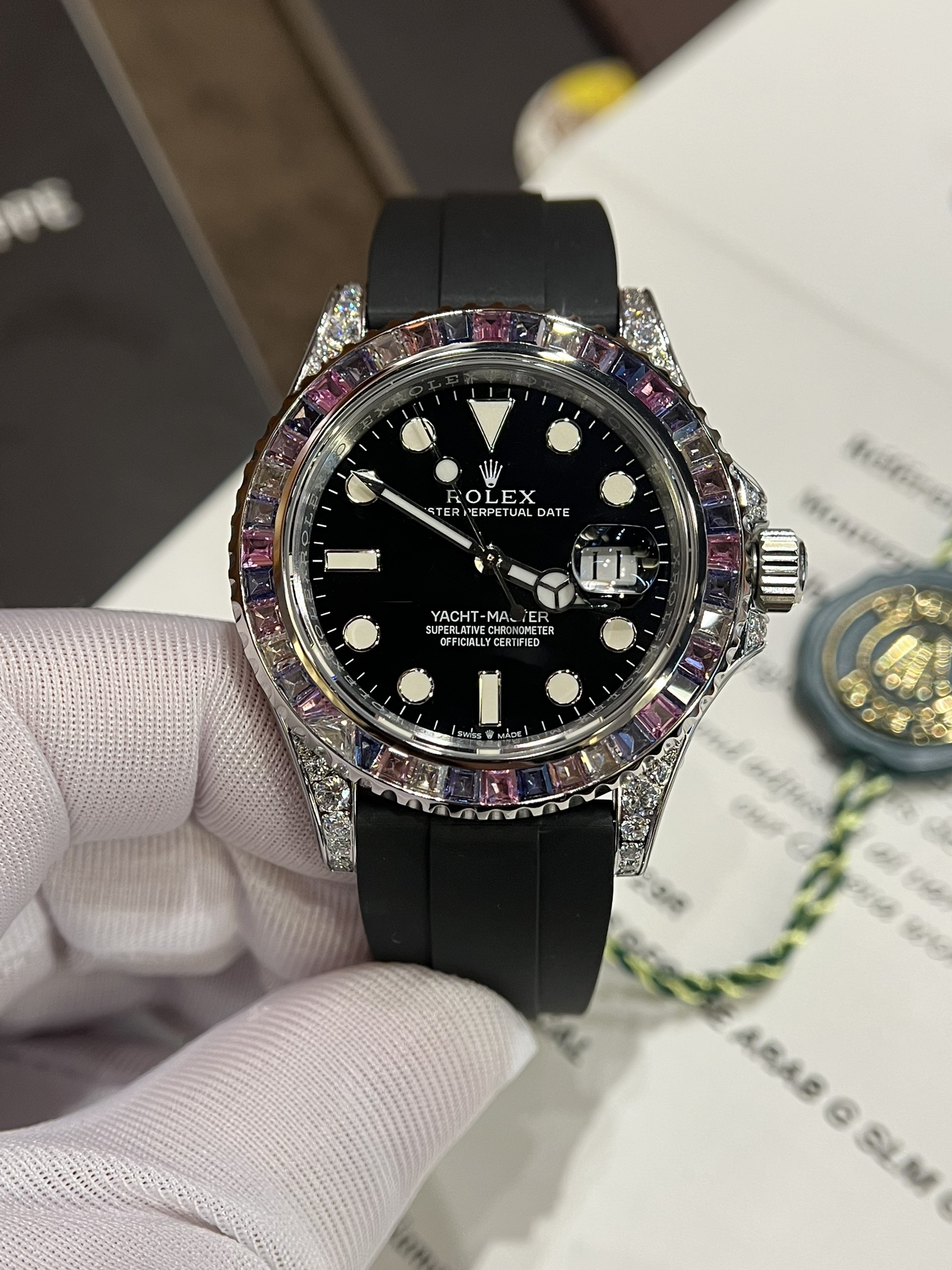 Đồng Hồ Rolex Yacht-Master Đính đá swa Màu Replica