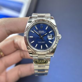 Rolex Datejust 41 126300 Mặt Số Xanh Navy Cây Vân Gấp Nếp Cọc Số Dạ Quang Dây Đeo Oyster Replica