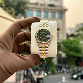 Rolex DateJust Ladies 31 278273 Mặt Xanh Olive Họa Tiết Hoa Demi Vàng vàng replica