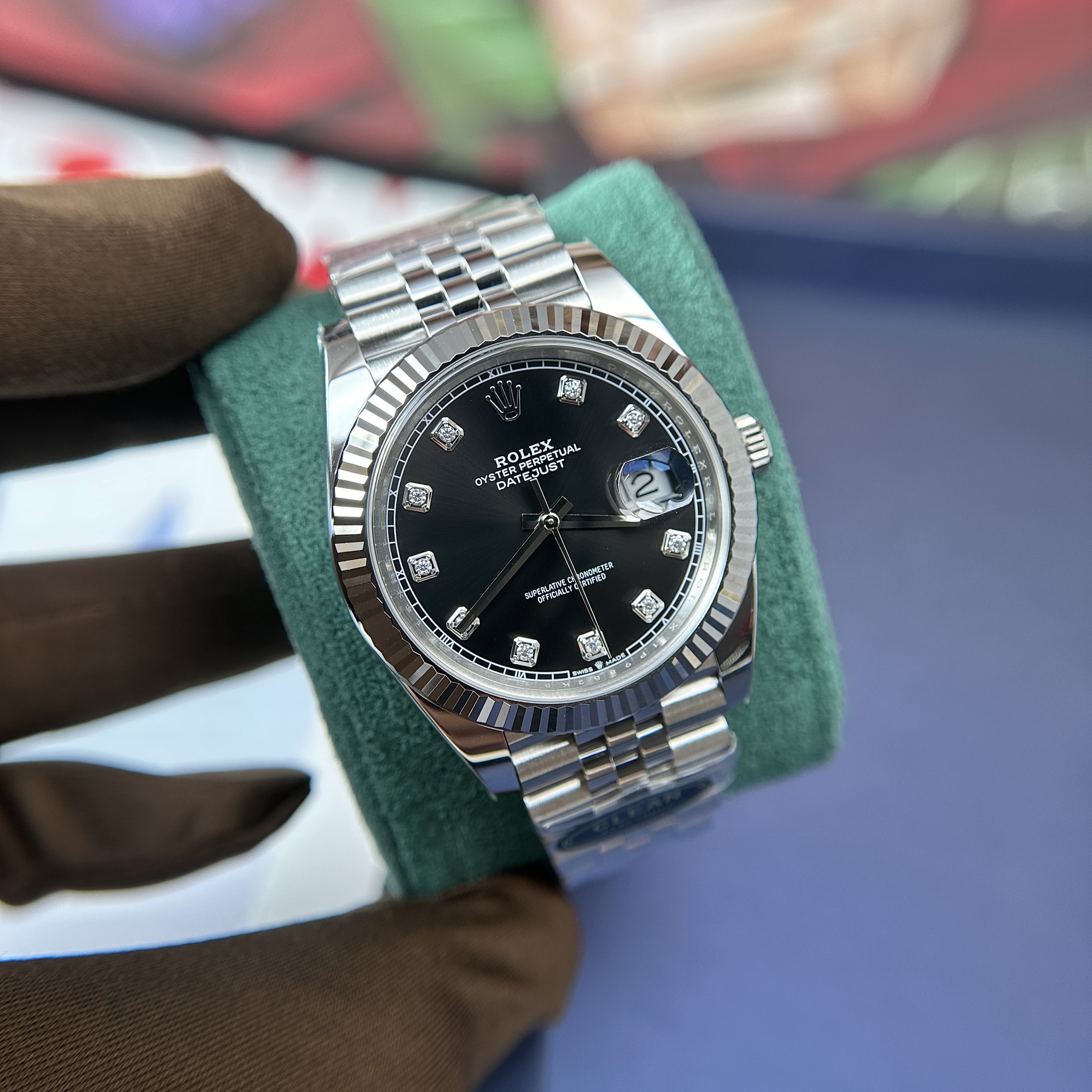 Rolex Datejust 126234 Replica 36mm mặt Đen cọc đá nhà máy Clean