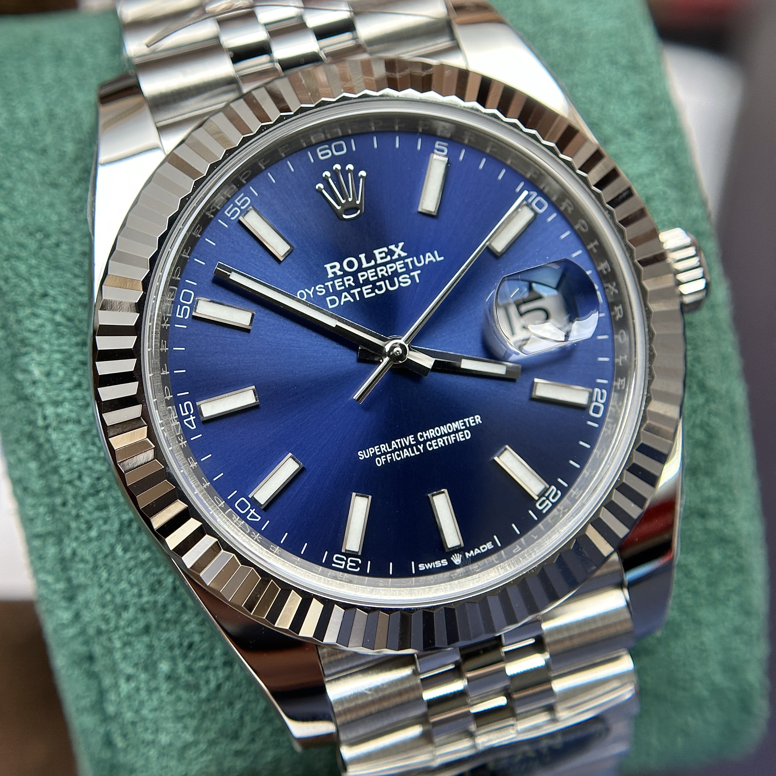 Rolex Datejust 126234 Replica 36mm mặt xanh blue cọc số dạ quang nhà máy Clean