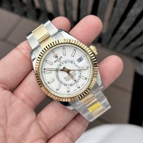 Rolex Sky Dweller 336933 Mặt Số Trắng Dây Đeo Oyster Demi Vàng Vàng Rep 1:1