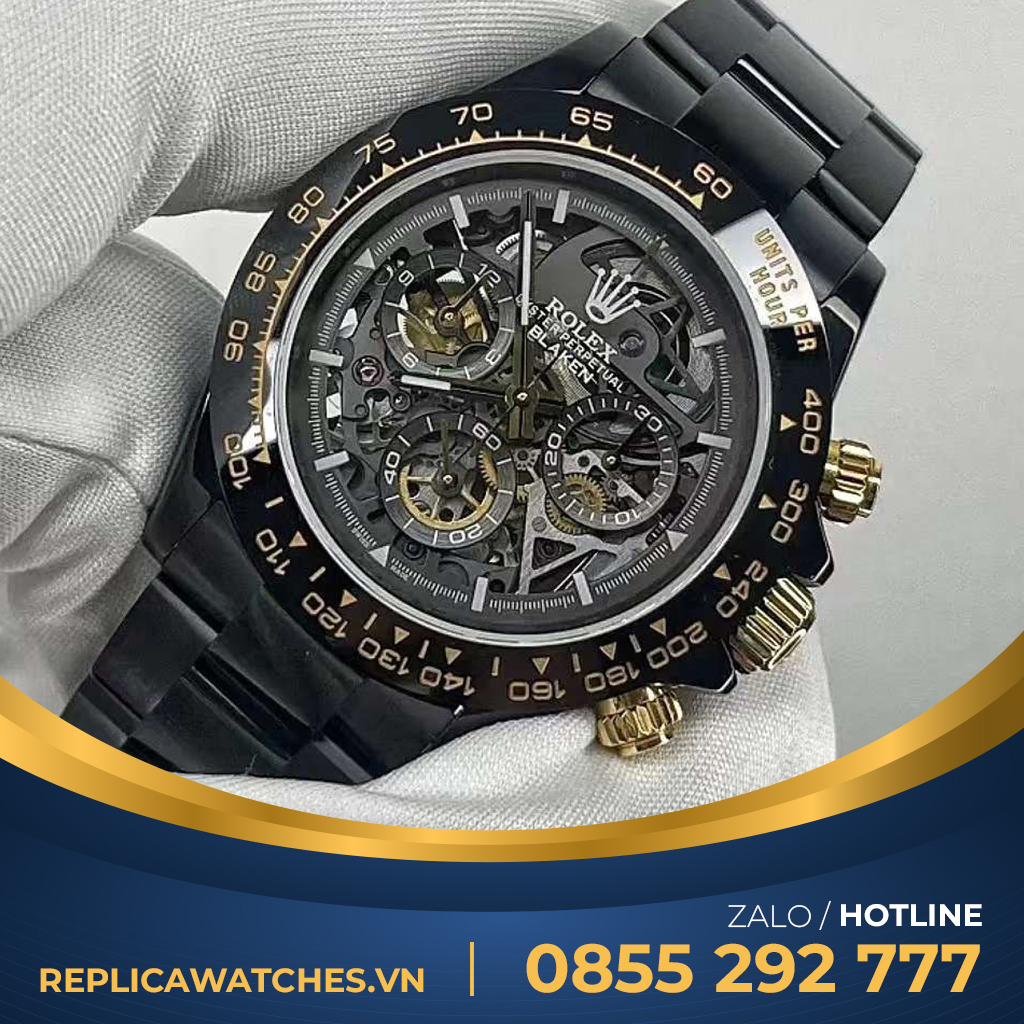 Rolex daytona mặt skelaton full black replica