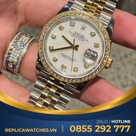 Rolex datejust độ niềng kim cương thiên nhiên dây bọc vàng