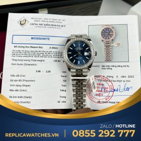 Rolex datejust 41mm blue dial cọc số dạng quang kim cương moissanitte