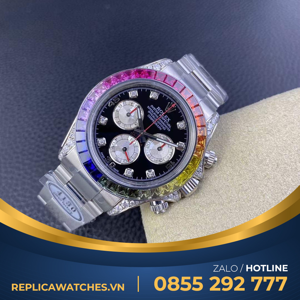 Rolex daytona rainbow white gold fake