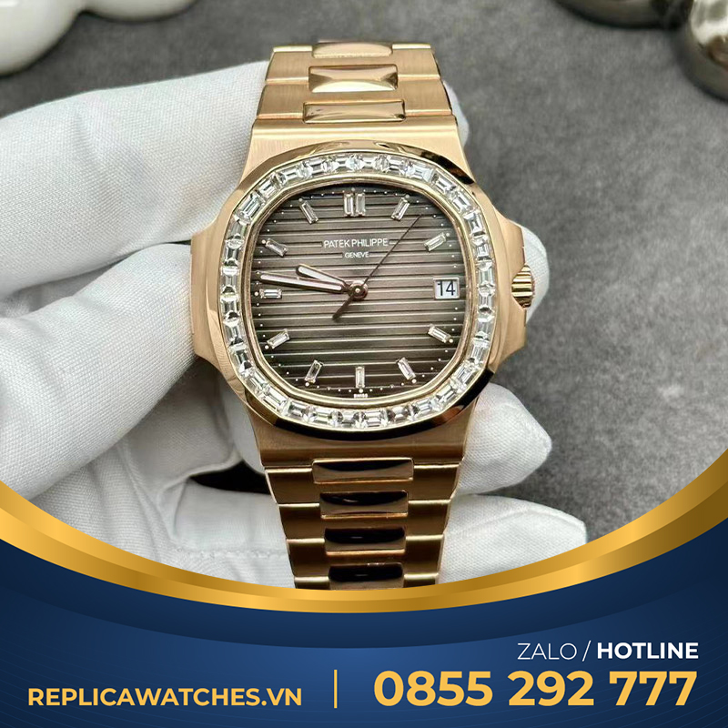 Patek philippe nautilus 5723r rose gold baguette diamond custom