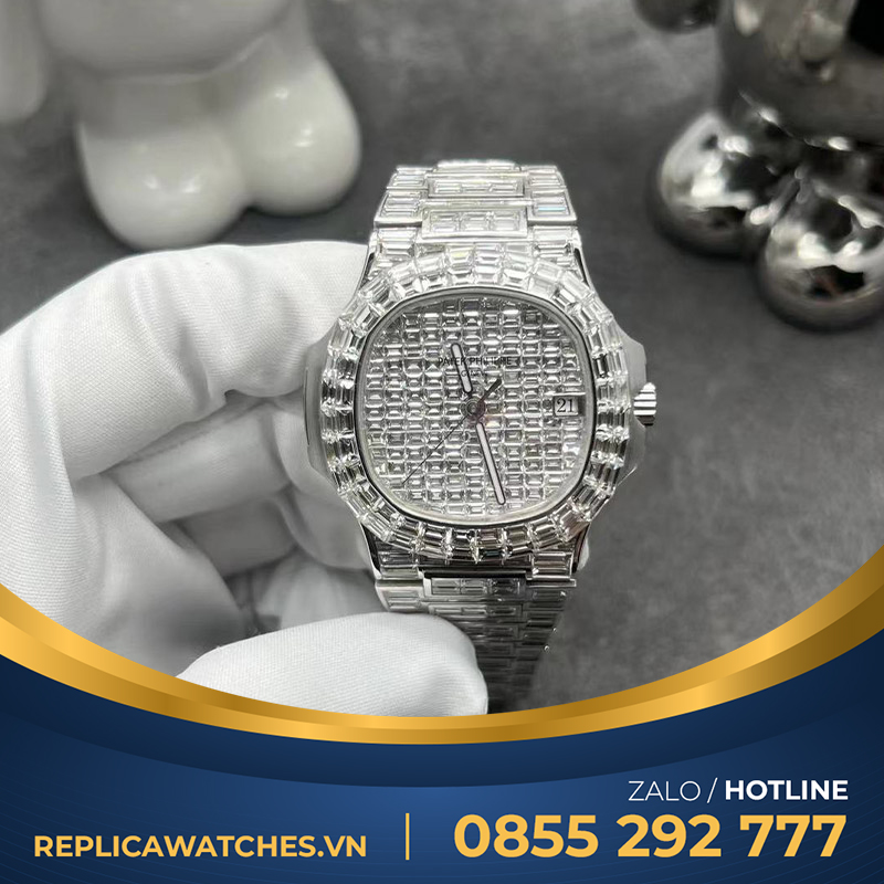 Patek philippe nautilus 5719 full baguette diamond custom au750