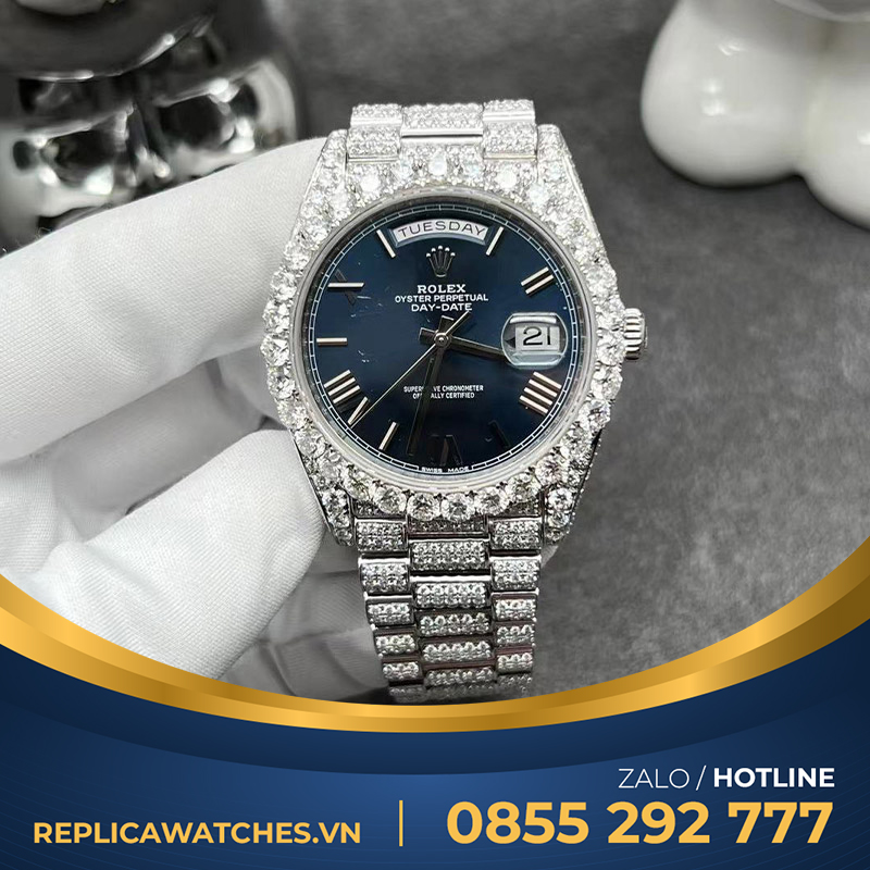 Rolex daydate blue dial custom full diamond