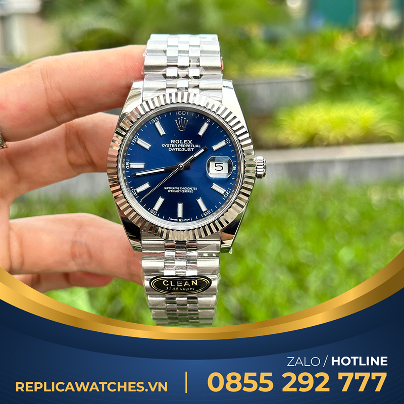 Rolex datejust 41mm mặt xanh blue cọc số dạng quang