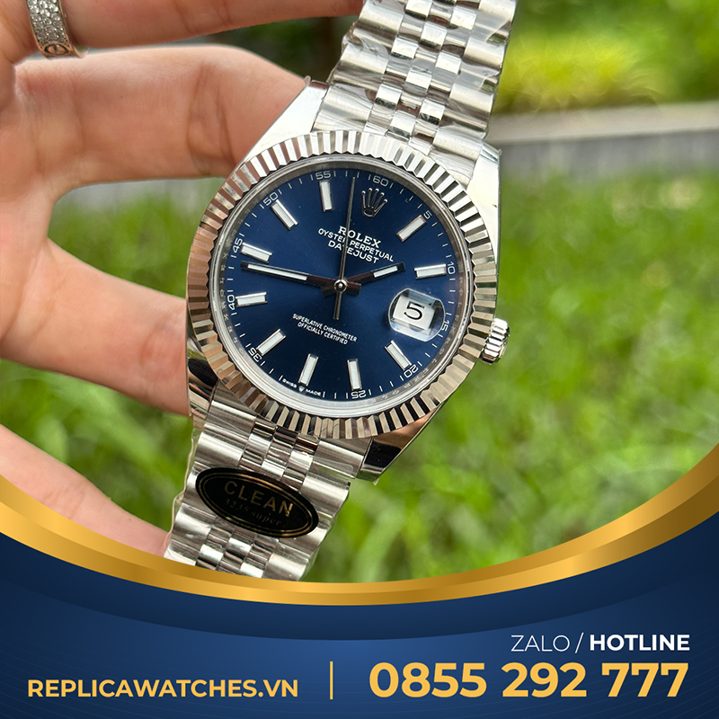 Rolex datejust 41mm mặt xanh blue cọc số dạng quang