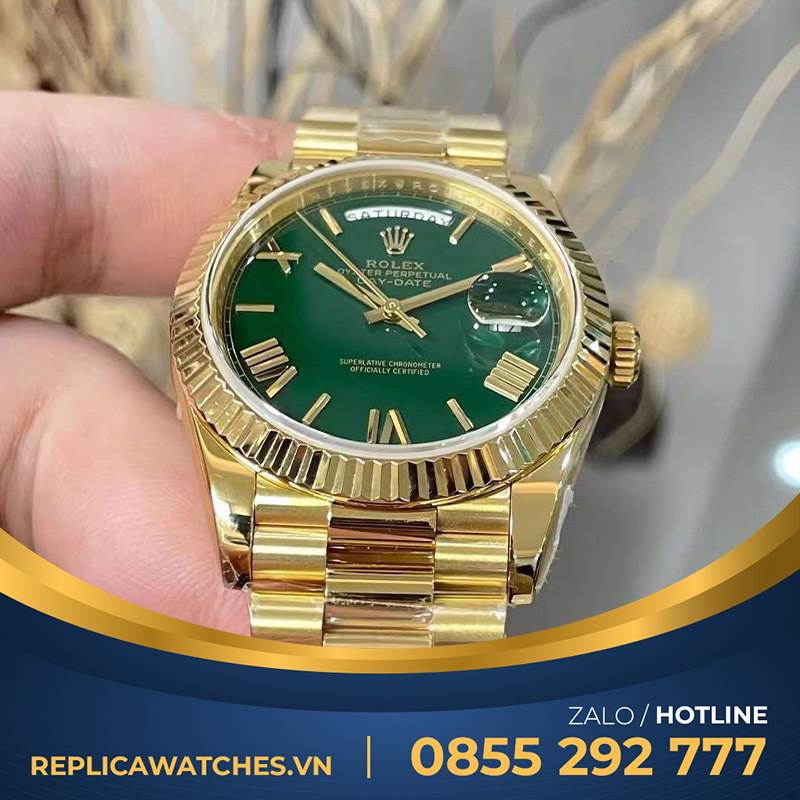 Rolex daydate 228238 chế tác vàng đúc mặt xanh green dây president 200g