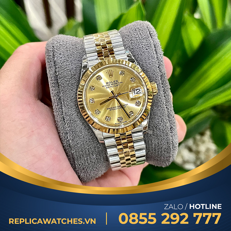 Đồng hồ rolex nữ fake datejust demi yellow gold 31mm