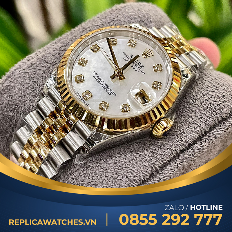 Rolex datejust nữ 116231 fake mặt khảm trai demi yellow gold