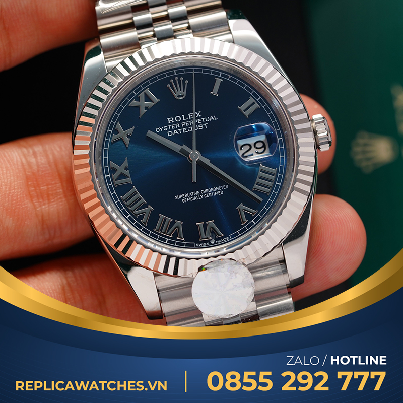 Rolex datejust mặt xanh dương cọc số la mã thép 904 máy 3235