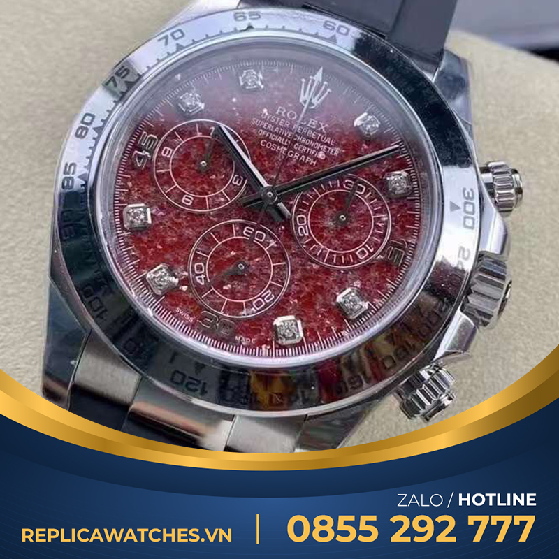 Rolex daytona rep 1:1 độ mặt đỏ hột lựu clean factory máy cal4130