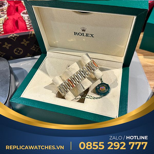 Rolex daydate fake 1 bản nặng 166g độ niềng kim cương moissanite yellow gold