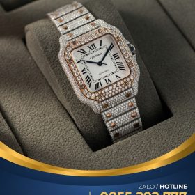 Đồng hồ Cartier Santos de cartier 35.1mm demi vàng hồng full moissanite