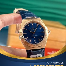 Đồng hồ Omega Constellation vàng hồng mặt xanh blue