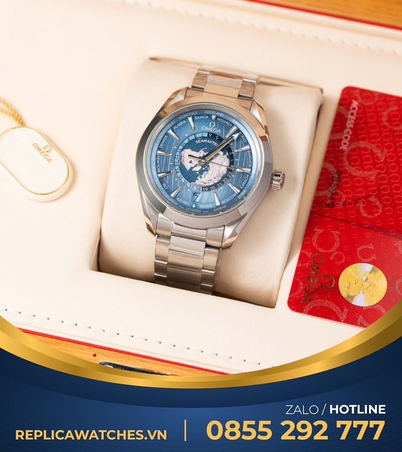 Đồng hồ OMEGA Seamaster Aqua Terra 150M GMT Worldtimer Summer Blue replica