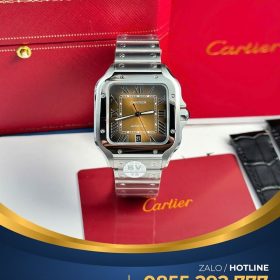 Đồng hồ Cartier Santos de Cartier new 2024 mặt số nâu chải tia sunray